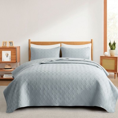 Light Gray Full Microfiber Reversible Quilt Set