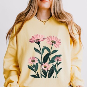 Simply Sage Market Pink Daisies Watercolor Lightweight Garment Dyed Sweatshirt - 1 of 4