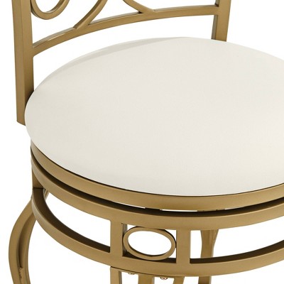 Trevi Gold Metal Swivel Counter Stool with White Faux Leather Seat
