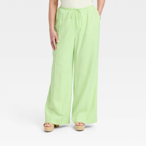 Women's High-Rise Wide Leg Linen Pull-On Pants - A New Day™ Green XXL