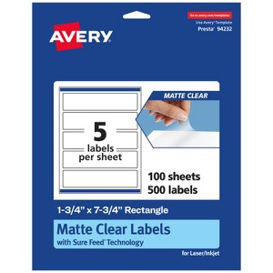 Avery Matte Clear Labels,  1-3/4" x 7-3/4" Rectangle - 1 of 4