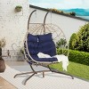 Double Patio Swing Egg Chair With Stand,Wicker Hanging Basket Chair With UV Resistant Cushions,Hammock Chair -Maison Boucle - 3 of 4