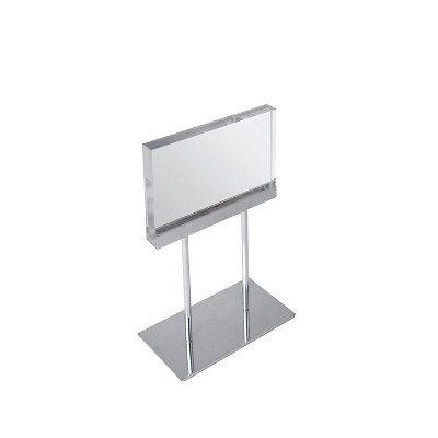 Small Clear Acrylic Block Sign Holder with Chrome Stand for Counter