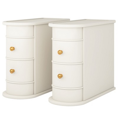 Wood 2-Drawer End Table, Narrow Side Table Slim Nightstand with Storage Bedside Accent Tables, No Assembly Required, Finished Back