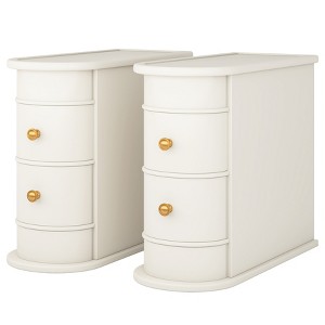 Wood 2-Drawer End Table, Narrow Side Table Slim Nightstand with Storage Bedside Accent Tables, No Assembly Required, Finished Back - 1 of 4