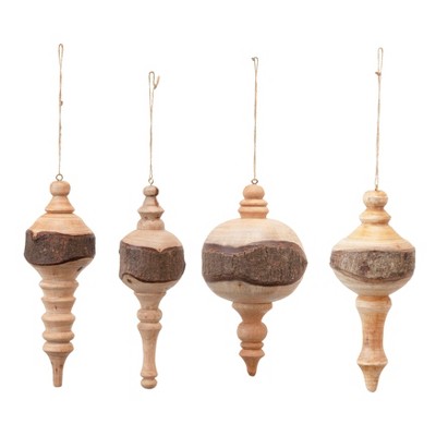Storied Home Carved Mahogany Wood Finial Ornament, Natural, Set of 4 Styles (Each One Will Vary)