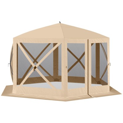 VisioGear 12'*12' Hexagon Screen House, Pop Up Portable Gazebo Canopy Shelter with Mesh Netting Walls, Beige, 139.75"*139.75"*90.5"