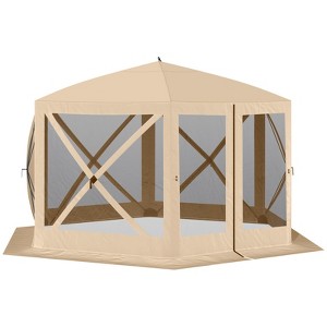 VisioGear 12'*12' Hexagon Screen House, Pop Up Portable Gazebo Canopy Shelter with Mesh Netting Walls, Beige, 139.75"*139.75"*90.5" - 1 of 4