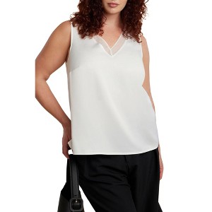 ELOQUII Women's Plus Size V-Neck Blouse With Chiffon Trim - 1 of 4