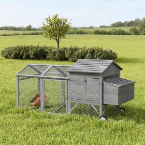 ORRD Portable Chicken Coop with Wheels & Nesting Box, Mobile Wooden Hen House with Outdoor Run for Backyard Poultry, Natural - 1 of 4