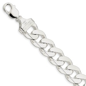 Black Bow Jewelry Men's 15mm, Sterling Silver Solid Flat Curb Chain Bracelet - 1 of 4