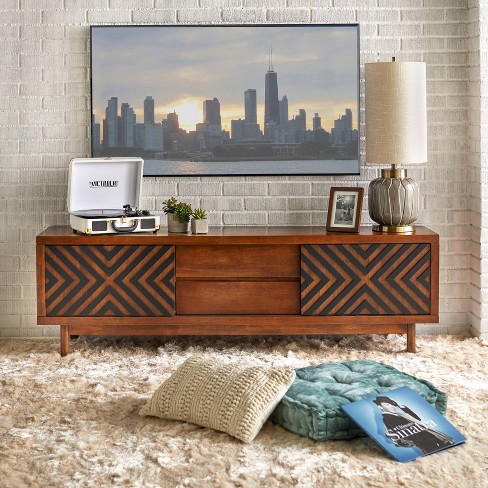 Lifestorey Mason Tv Stand For Tvs Up To 75 Dark Brown Modern Media Console With Geometric Cabinet Door Target