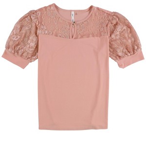 NY Collection Womens Puff Lace Sleeve Knit Blouse - 1 of 2