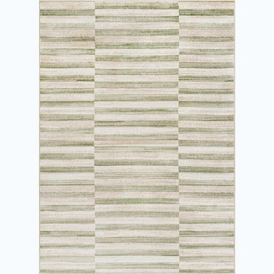 Mark & Day Jonthan 6'7"x9' Rectangle Woven Indoor Area Rugs Moss/Beige: Modern Stripe, Stain-Resistant, Pet Friendly