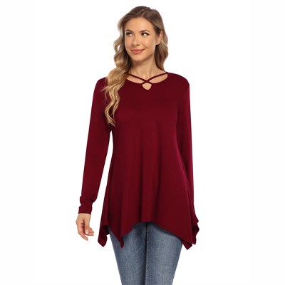Ladies Tunic Tops Long Sleeve Swing Top Casual V Neck Blouses Flowy Fall Shirts for Leggings