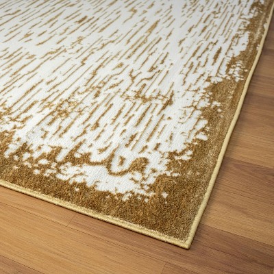 Gold and White Abstract Pattern Synthetic Area Rug, 4' x 5'