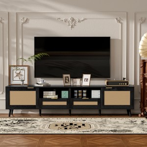 KIGFTSOD Rattan TV Stand for TVs up to 85'' – Modern Farmhouse Media Console with Solid Wood Legs, Entertainment Center for Living Room, Home Theatre - 1 of 4