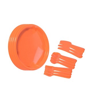 Basicwise Reusable Cutlery Set of 16 - Plastic Plates, Spoons, Forks and Knives (4 of each) - 1 of 4