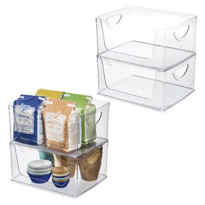 iDesign Stackable Open-Front Storage Bins with Handles, Set of 4, Clear, USA Made