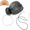 4E's Novelty Old Lady Costume for Kids - 5 Pc Set: Gray Wig, Glasses with Chain, Wig Cap, Necklace - 100th Day of School - 3 of 4