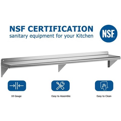 Whizmax 12" x 72" Stainless Steel Wall Mount Shelf with Backsplash
