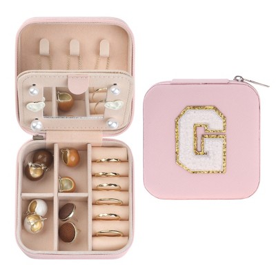 Unique Bargains Mini Portable PU Leather Pink Travel Jewelry Box with Mirror