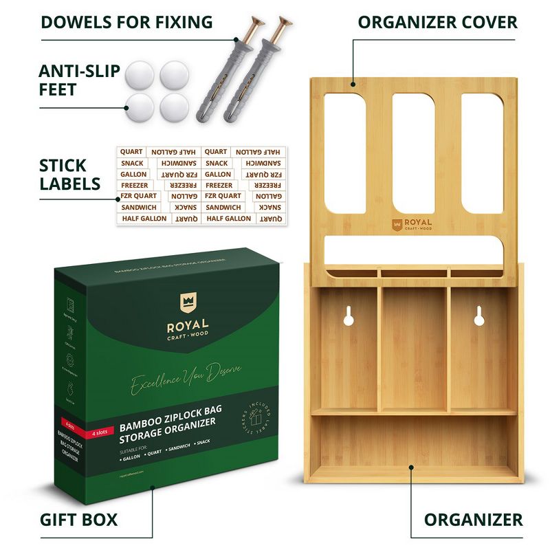 Royal Craft Wood Bamboo Ziplock Bag/Wrap Storage Organizer, 4 of 8