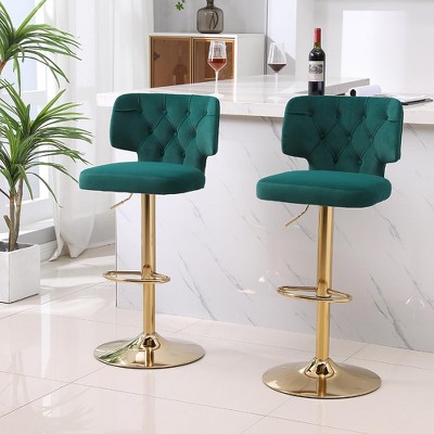 2pcs Bar Stools Modern Counter Height Bar Stools with Back Upholstered Swivel Adjustable Barstools for Kitchen Island Restaurant Emerald