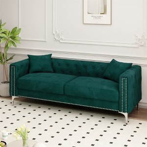 Modern Sofa, 83in Upholstered Velvet Triple Couch, with 2 Pillows, Mid-Century Sofa, Easy Assembly, Sofa Couch for Living Room, Bedroom, Apartment - 1 of 4
