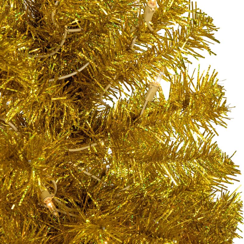 Northlight 4' Pre-Lit Gold Iridescent Tinsel Slim Artificial Christmas Tree, Clear Lights, 6 of 7