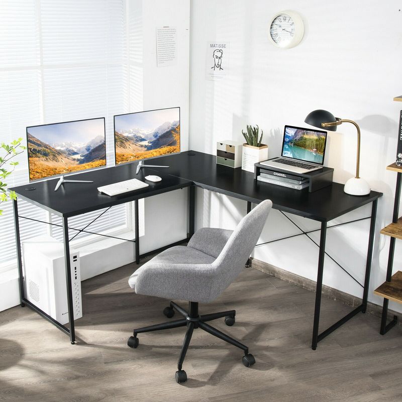 Costway L-Shaped Reversible Computer Desk 2-Person Long Table w/Monitor Stand, 2 of 13