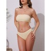INSPIRE CHIC Women's Bandeau Drawstring Side Tie Ribbed Bikini Sets, Strapless Top Triangle Bottom Swimwear Bathing Suits 1 Set - 2 of 4
