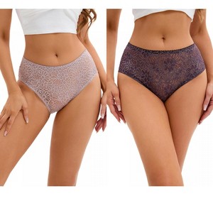 INSPIRE CHIC 2 Pcs Women's Breathable Briefs Regular & Plus Size Hipster Panties Mid-Waisted Underware - 1 of 4