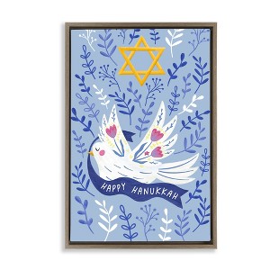 Stupell Industries Happy Hanukkah Dove & Florals Floating Frame Canvas Art - 1 of 4