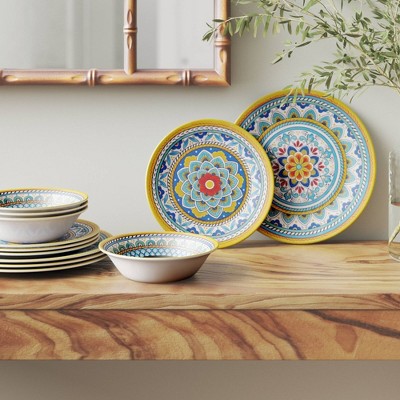 Portofino 12-Piece Multicolor Melamine Floral Dinnerware Set