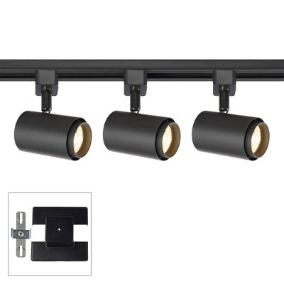 Pro Track 3-Head 10W LED Ceiling Track Light Fixture Kit Floating Canopy Spot Light Dimmable Black Metal Modern Cylinder Kitchen Bathroom 44" Wide