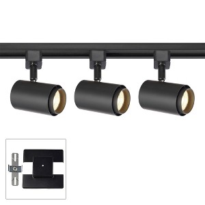 Pro Track 3-Head 10W LED Ceiling Track Light Fixture Kit Floating Canopy Spot Light Dimmable Black Metal Modern Cylinder Kitchen Bathroom 44" Wide - 1 of 4