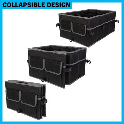 Black Collapsible Car Trunk Organizer with Adjustable Straps