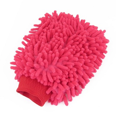 Unique Bargains Car Vehicle Cleaning Microfiber Chenille Mitten Glove Brush Cleaner Fuchsia 1 Pc