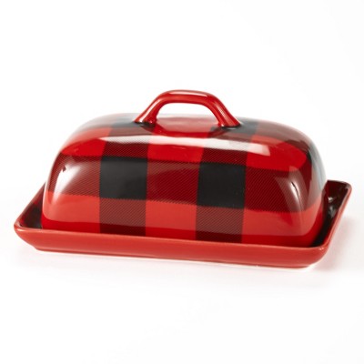 Lakeside Buffalo Check Tabletop Plaid Butter Dish - Kitchen Accent - 2 Pieces