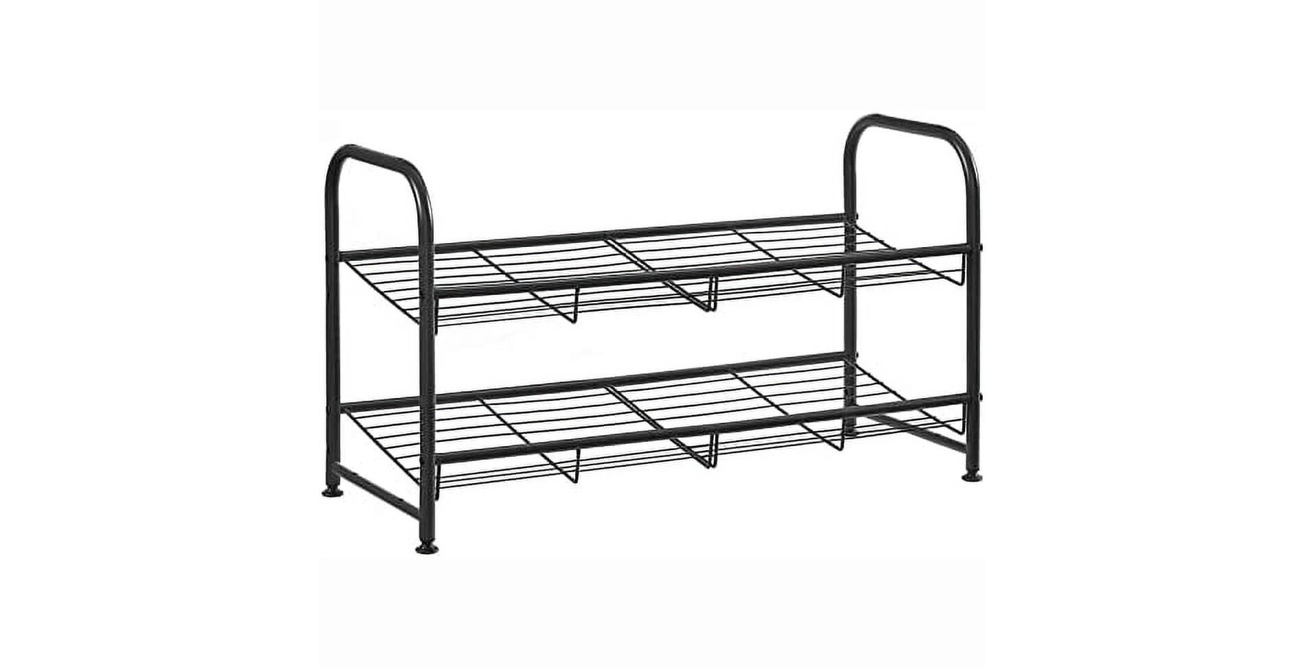 SONGMICS 2/4 Tier Metal Stackable Shoe Rack, Storage Shelf, Holds up to 20 Pairs Shoes, Adjustable Slanted Shelves Shoe Tower Organizer