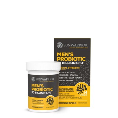 Active Men's Probiotic Capsules, 50 Billion CFU Probiotic Supplement for Digestive & Immune Health Support, Sunwarrior, 30ct