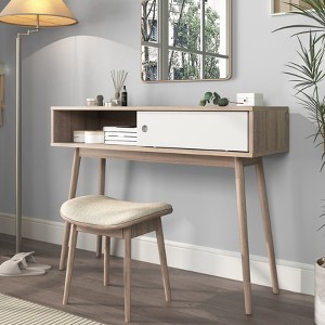 NicBex Console Table with 2 White Sliding Doors,Entryway Table with Handle Free Design,Modern Couch Table for Living Room,Natural - 1 of 4
