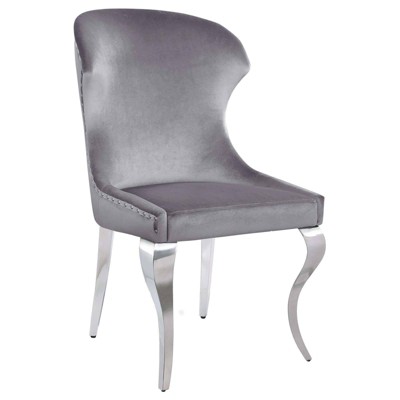 Cheyanne Dark Gray Velvet Upholstered Side Chair with Metal Legs