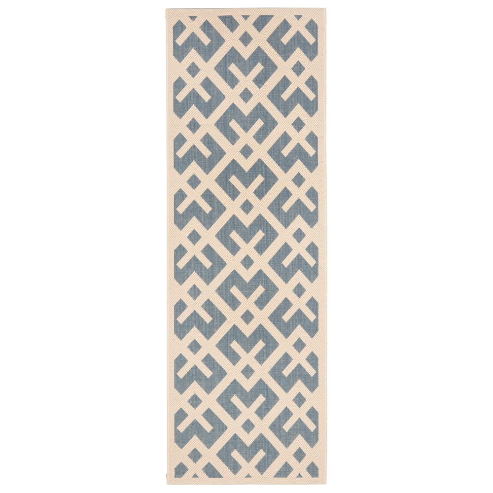 2'3inX8' Runner Kassel Outdoor Patio Rug Blue/Bone - Safavieh