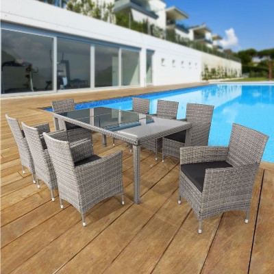 Isabel 9-Piece All-Weather PE Wicker Patio Dining Set, Outdoor Furniture with Dinnig Table - Maison Boucle