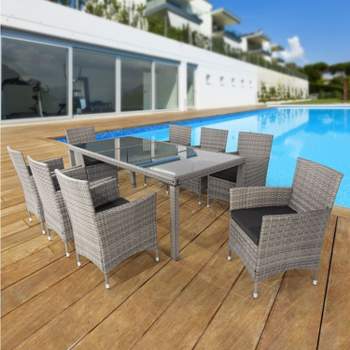 9-Piece All-Weather PE Wicker Patio Dining Sets, Outdoor Furniture with Dinnig Table - Maison Boucle
