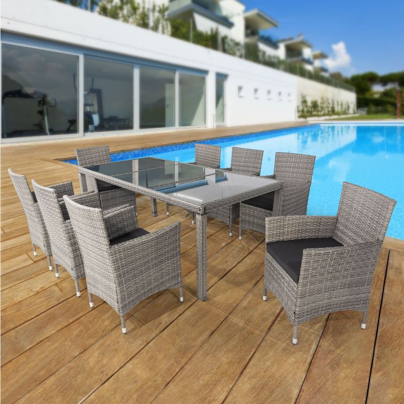 9-Piece All-Weather PE Wicker Patio Dining Sets, Outdoor Furniture with Dinnig Table - Maison Boucle, 1 of 9