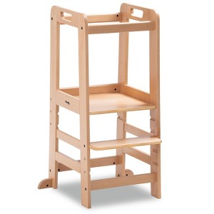 Hauck Learn N Explore Montessori Toddler Tower, Wooden Kitchen Stool, Natural - 1 of 4