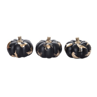 Transpac Resin Gold & Black Pumpkin Set of 3 Halloween Home Decorations